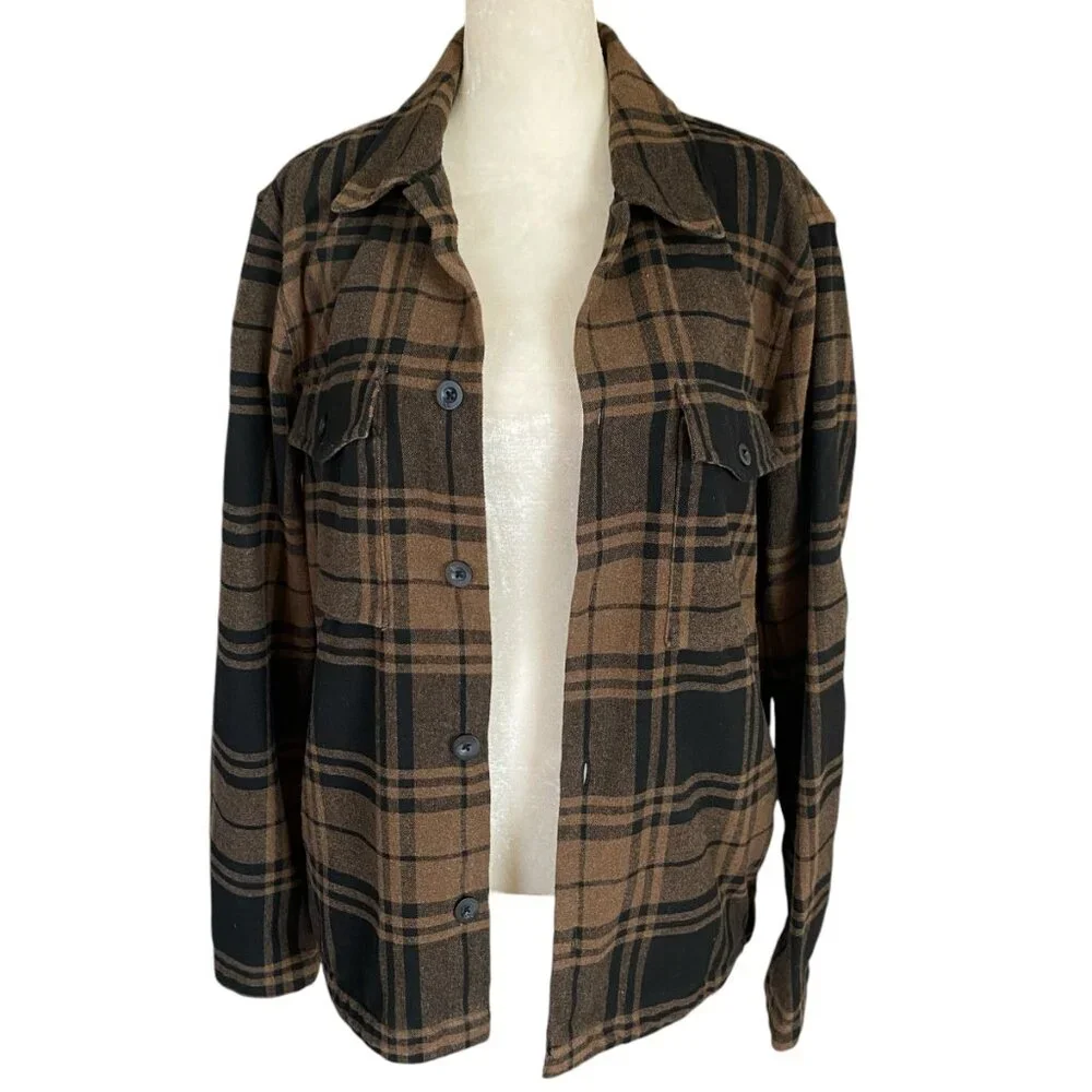Gap women's size small brown and black collared long sleeve flannel shirt jacket
